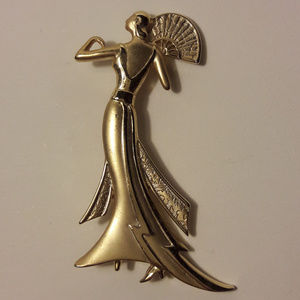 Vintage 1980's JJ Pin Art Deco Elegant Fan Woman